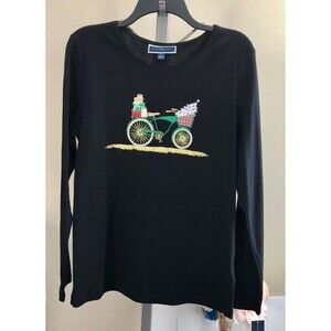Karen Scott t-shirt ugly top Karen Scott size MEDIUM crew neck log sleeves Black